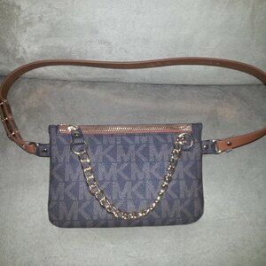 MICHAEL KORS-Brown Signature Logo Belt Bag with Chain-NEW-Size Medium